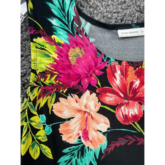 Susan Graves Sundress Women's Medium Black Floral Polyester Stretch Sleeveless - Picture 6 of 14